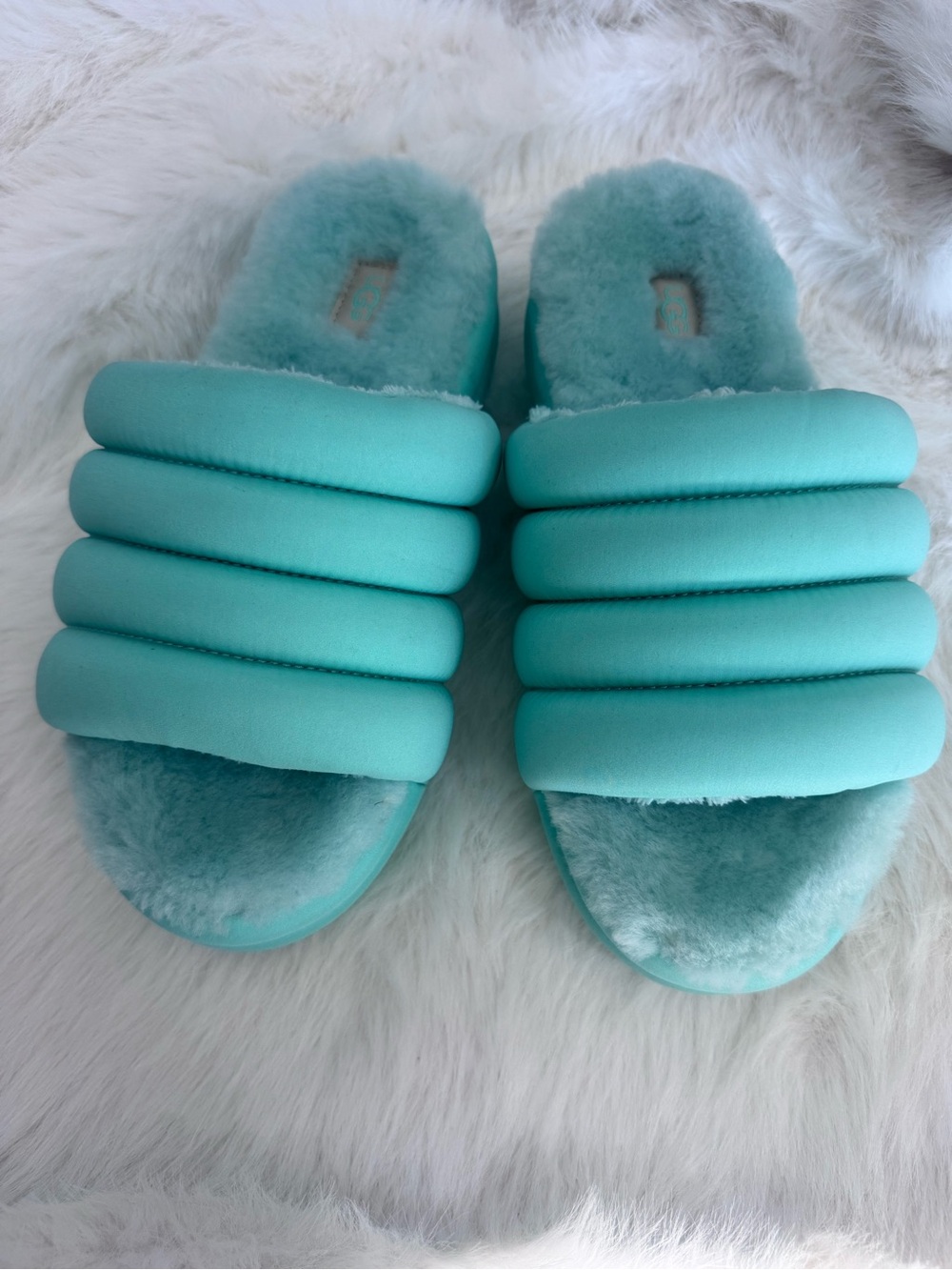 UGG Quilted Plush Slide Sandals in Aqua